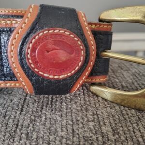 Elegant Black and Brown Leather Belt with Gold Buckle
